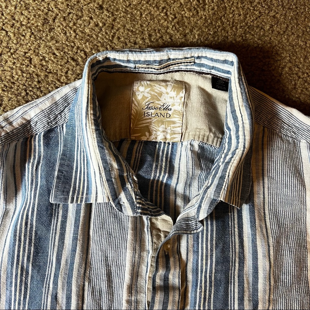 Tasso Elba Island Striped Shirt Linen Cotton Size XL Short Sleeve